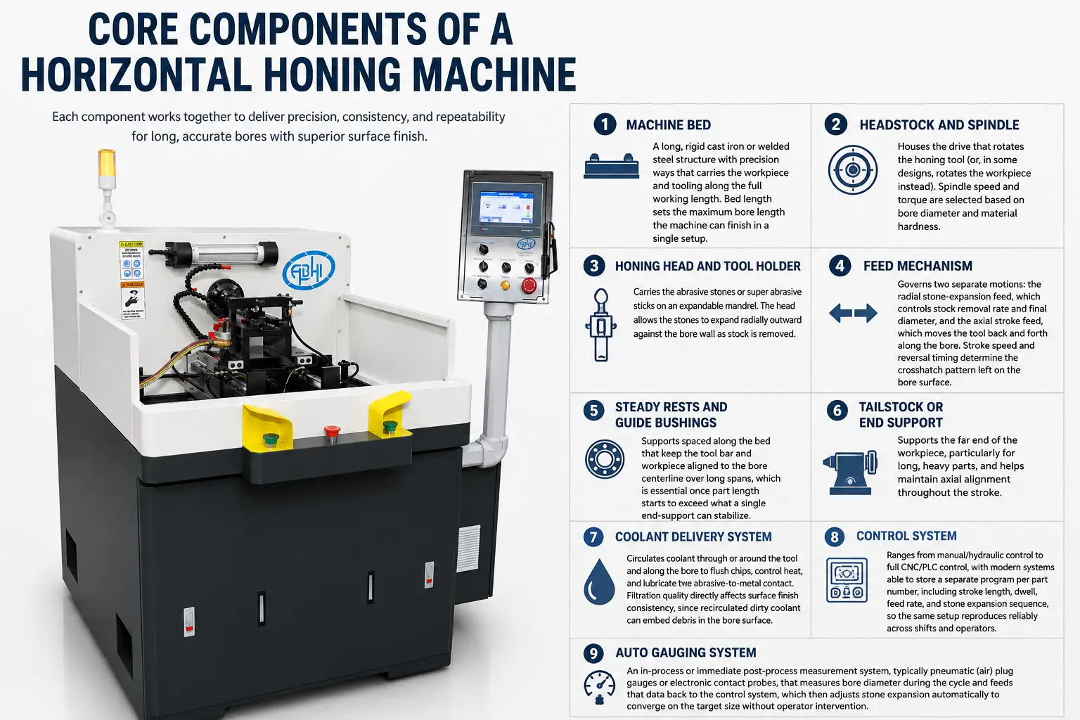Core Components of a Horizontal Honing Machine